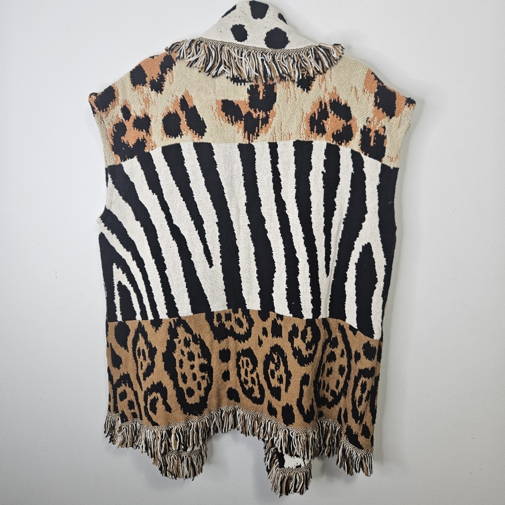 VTG Bronco Billy's Tapestry Fringe Vest Animal Print Pattern Play Safari Western - Picture 7 of 9